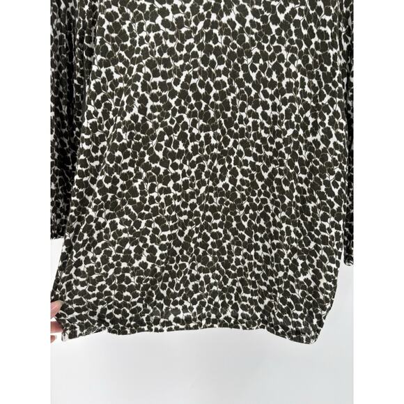 Michael Kors Blouse Womens Small Green Floral Keyhole Neck Long Sleeves Stretchy - Picture 5 of 15